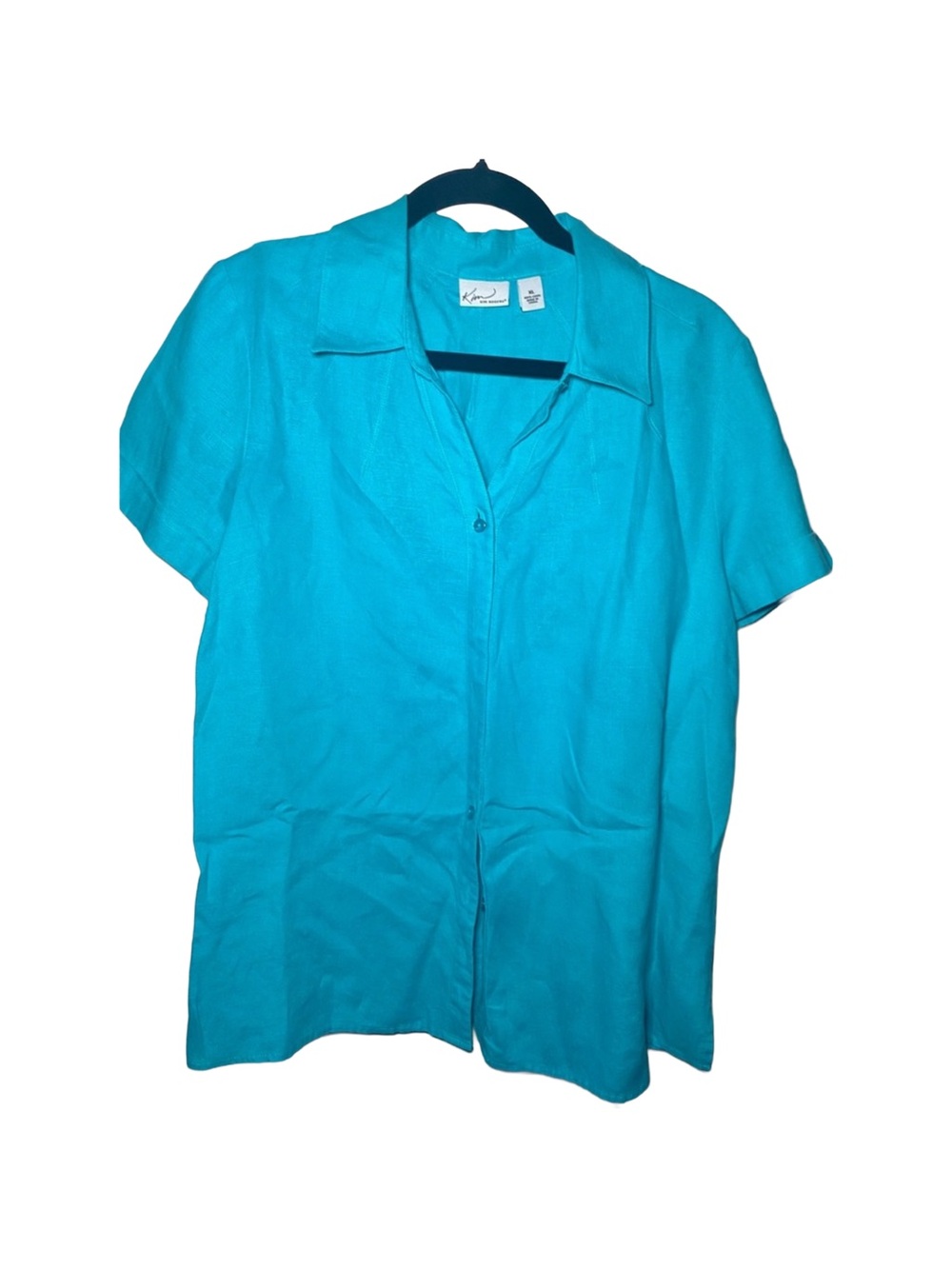 Kim Rogers Turquoise women's button-up shirt 100% linen size XL